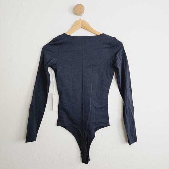 NEW Everlane Black V-Neck Long Sleeve Thong One-Piece Bodysuit - Picture 10 of 11